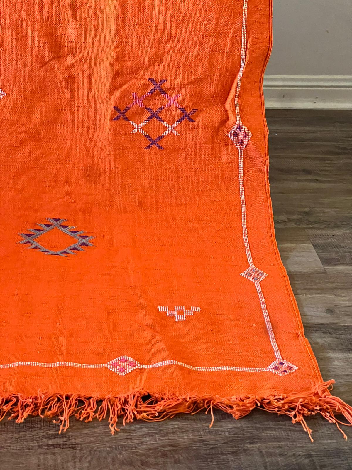 handmade authentic moroccan/ orange Cactus Silk Rug