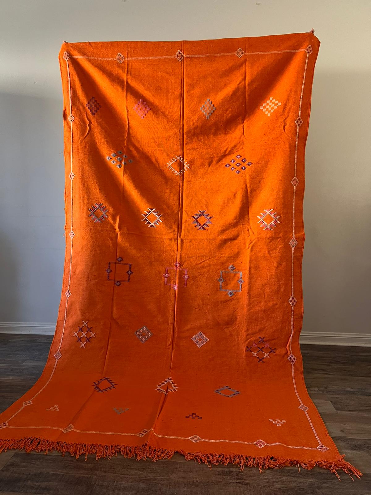 handmade authentic moroccan/ orange Cactus Silk Rug