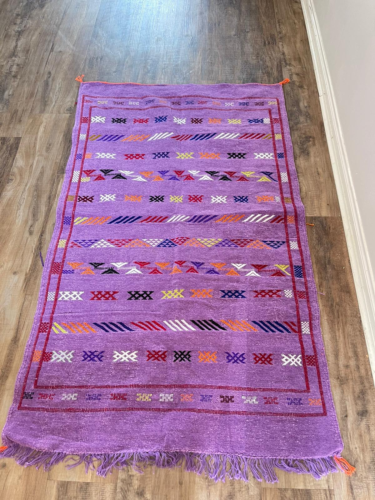purple wool Kilim - 150cm x 100cm