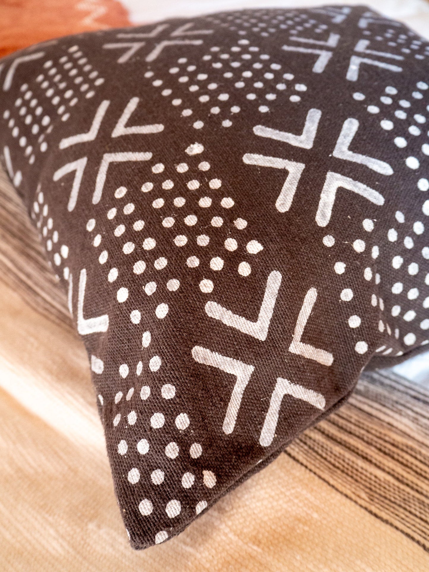 detail shot of the mudcloth cushion cover