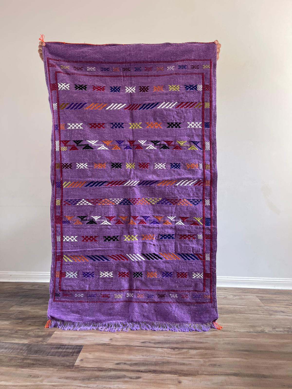 purple wool Kilim - 150cm x 100cm