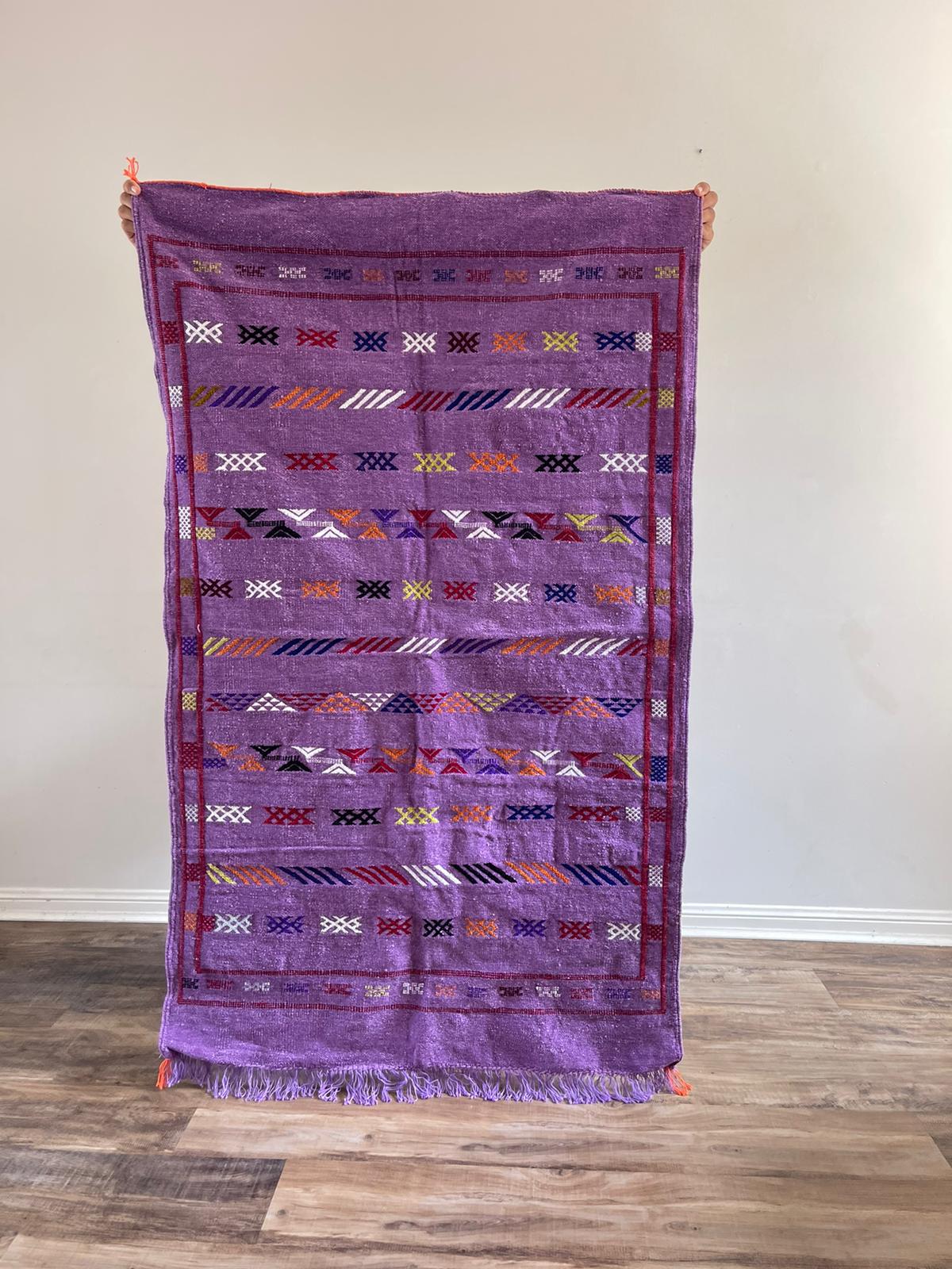 purple wool Kilim - 150cm x 100cm