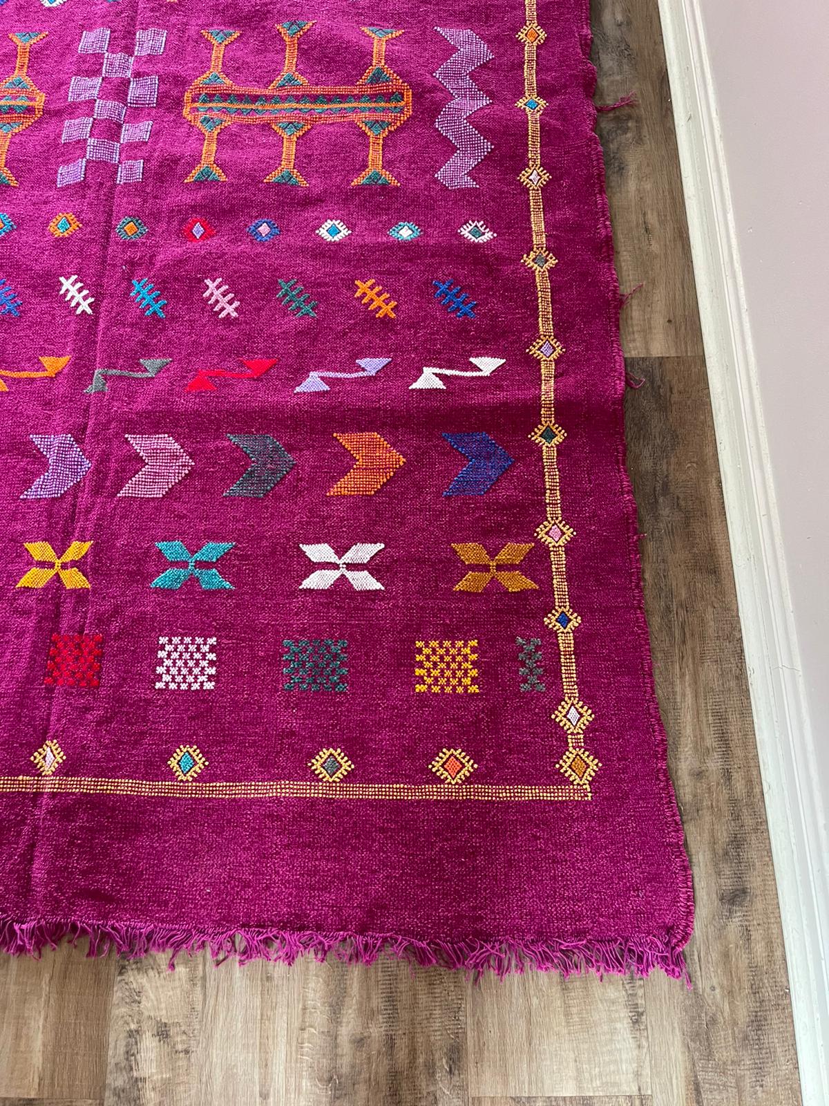 pink wool Kilim - 250cm x 150cm