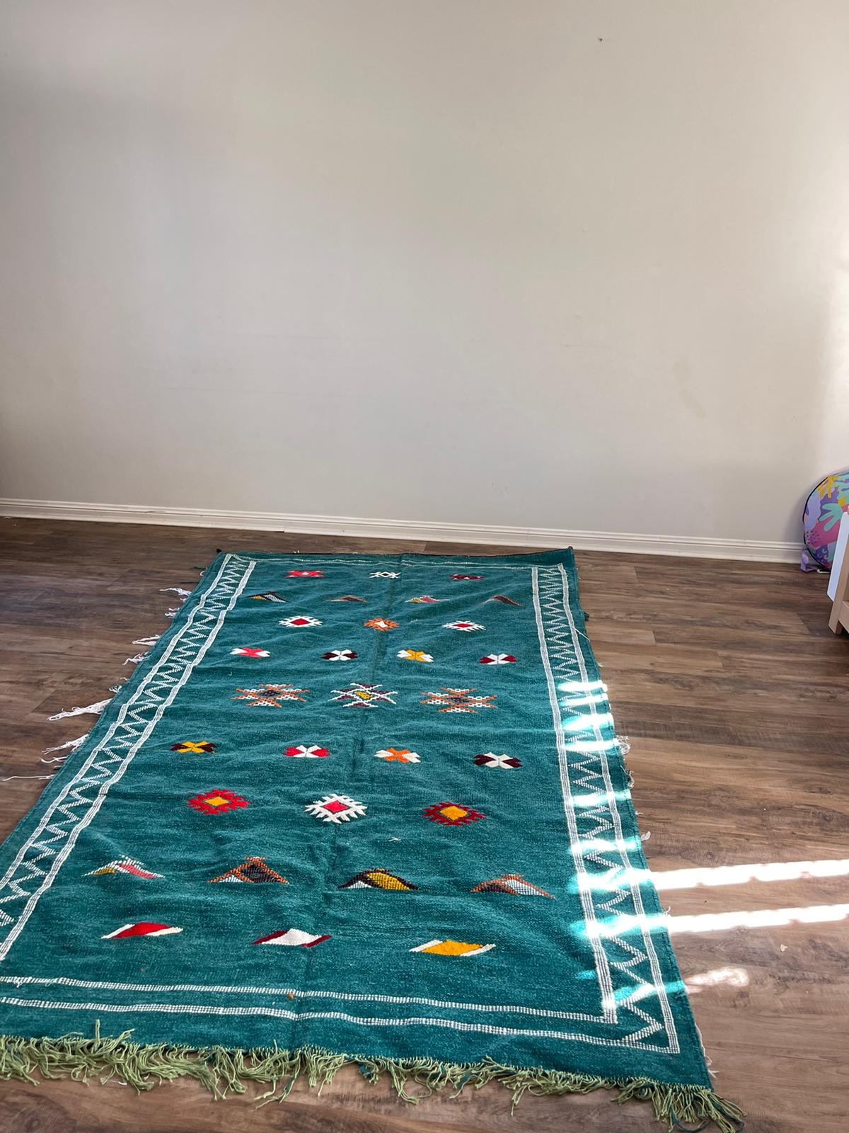Kilim wool rug - Teal - 245cm x 140cm