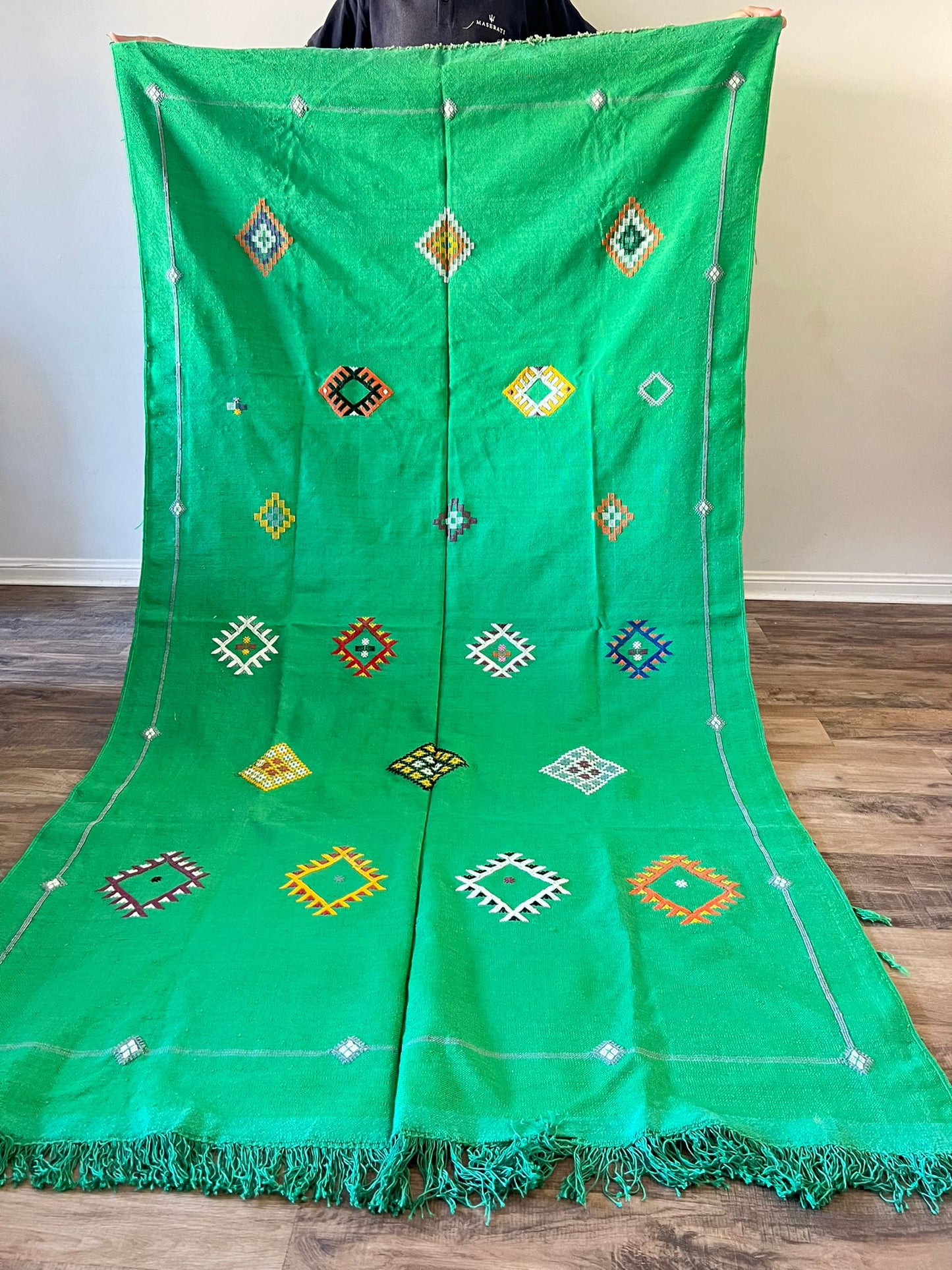 handmade authentic moroccan/ green  Cactus Silk Rug -frhana chwiya