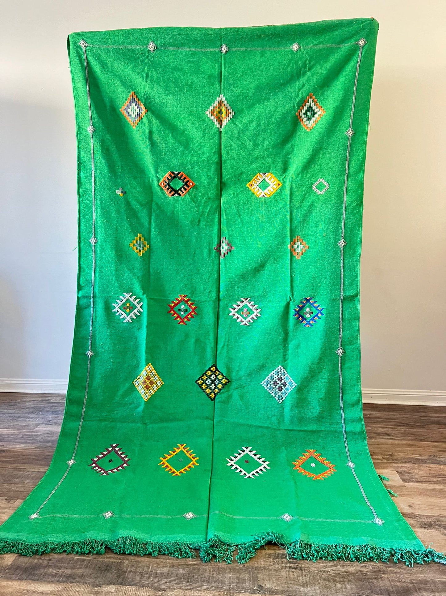 handmade authentic moroccan/ green  Cactus Silk Rug -frhana chwiya