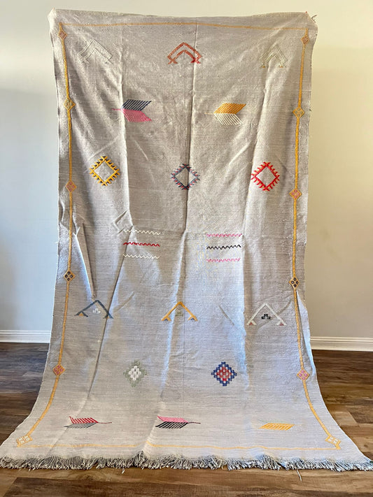 handmade authentic moroccan/ grey Cactus Silk Rug -momkin chriha