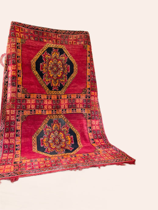 Red Vintage Boujaad Moroccan rug with orange and black accents