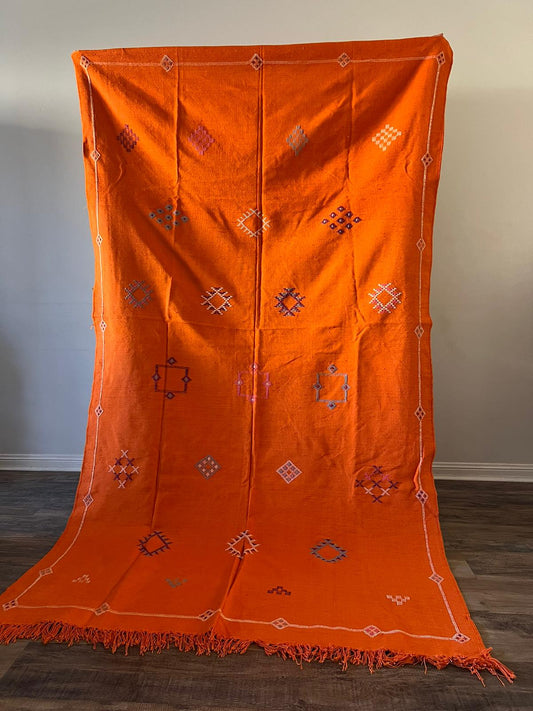 handmade authentic moroccan/ orange  Cactus Silk Rug
