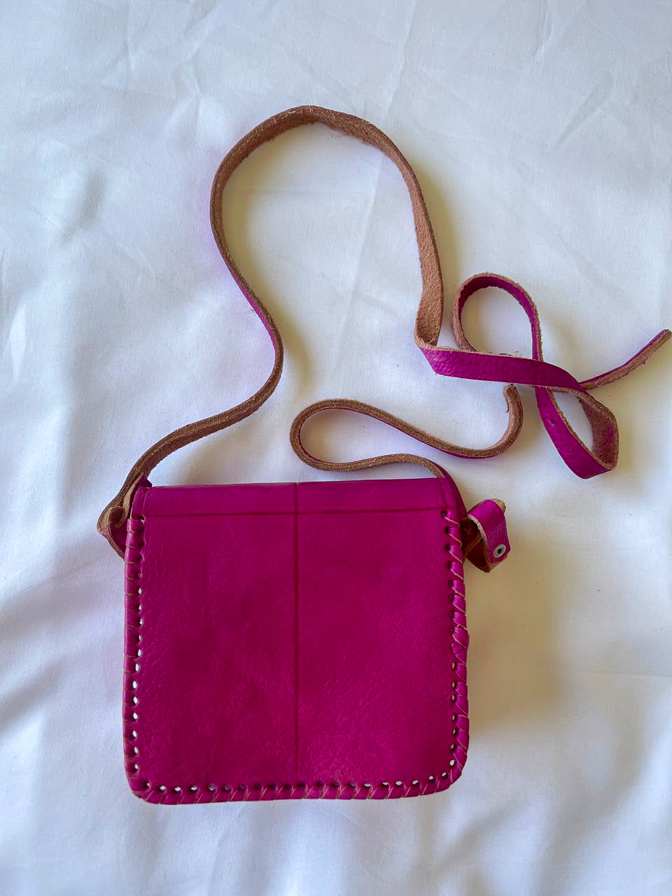 back of the pink leather shoulder bag