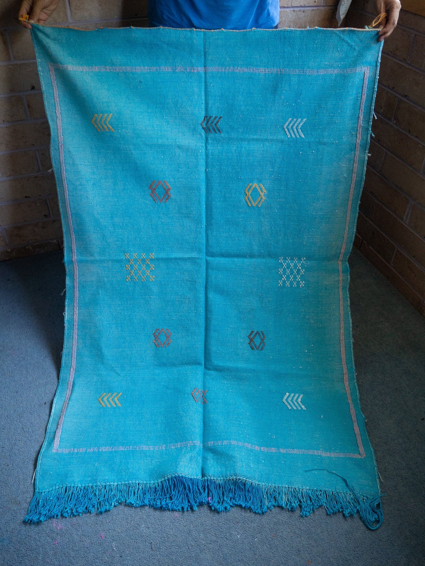 Small Cactus Silk Rug - Light Blue
