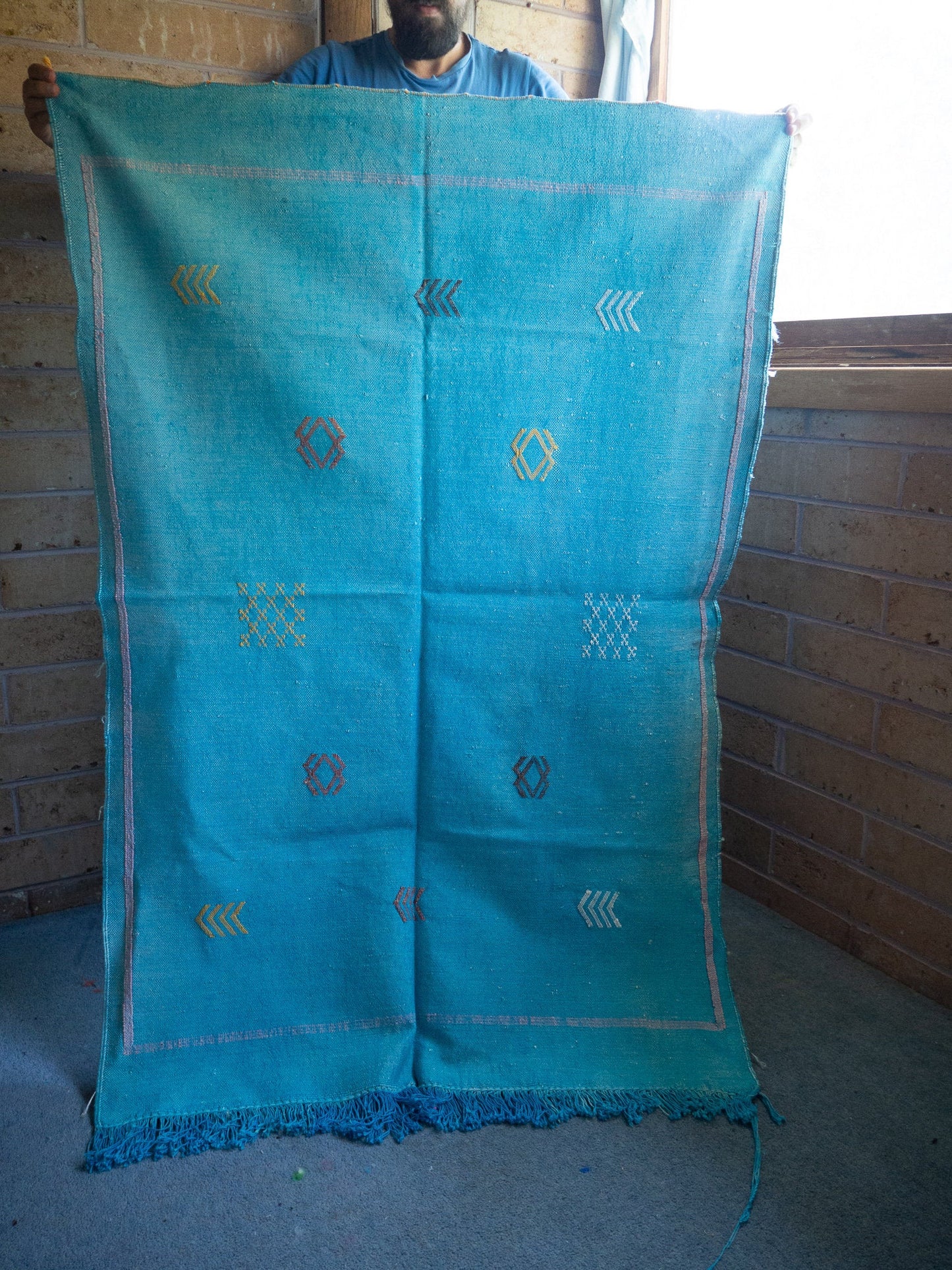 Small Cactus Silk Rug - Light Blue