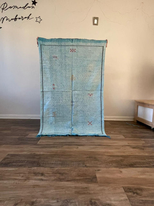 Small Cactus Silk Rug - Light Blue